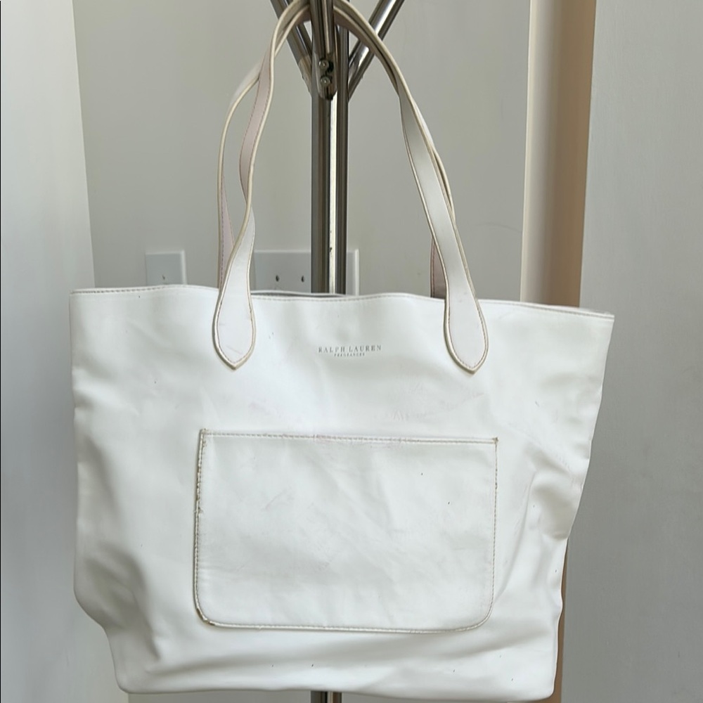 Ralph Lauren White Canvas Tote Bag with Leather Straps